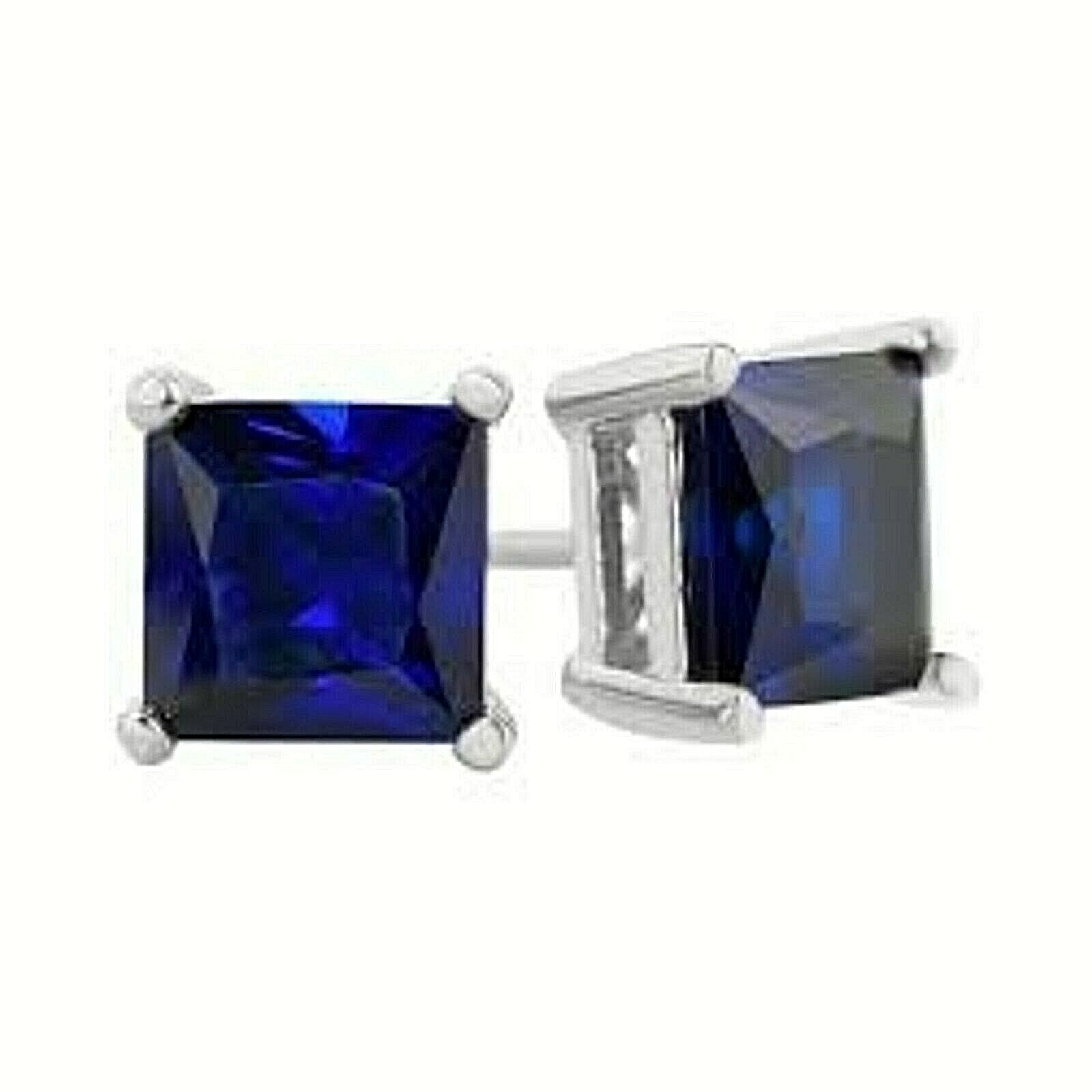 1.25 ct. Blue Sapphire Princess Stud Earrings in Solid Sterling Silver