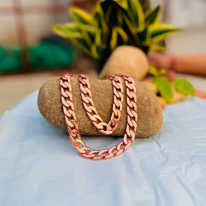 20 inch Pure Copper Solid CUBAN Chain Necklace, Healing Jewelry Spiritual