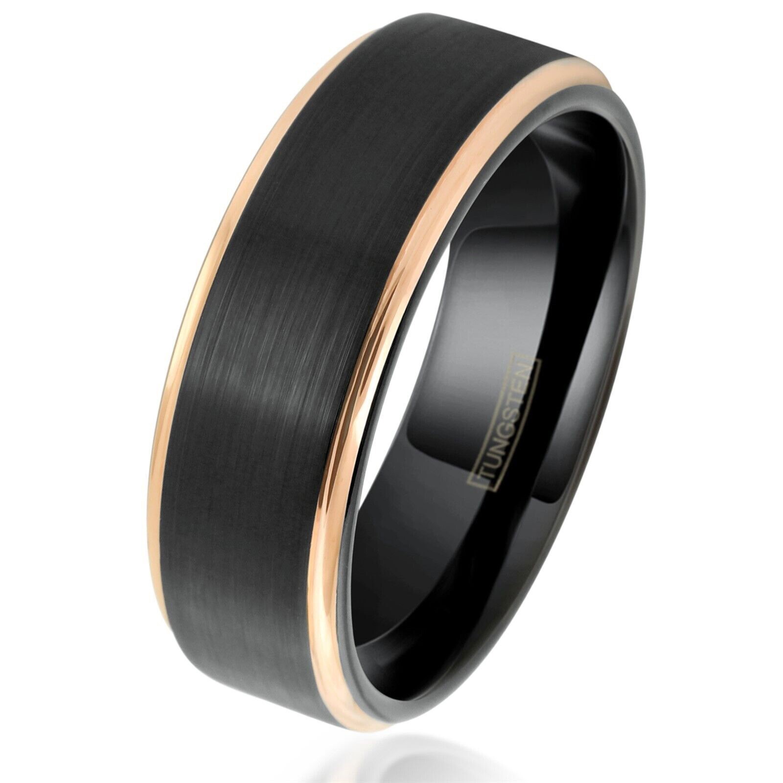 Tungsten Carbide Ring Rose Gold-Plated Black Brushed Wedding Band Men’s Jewelry