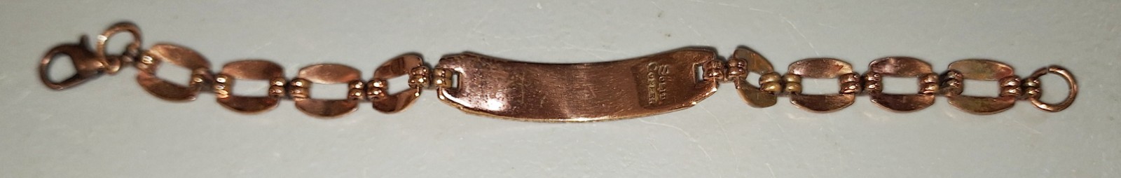 Vintage “Solid Copper” Stamped ID Bracelet, 6.5″ w/Window Link Chain