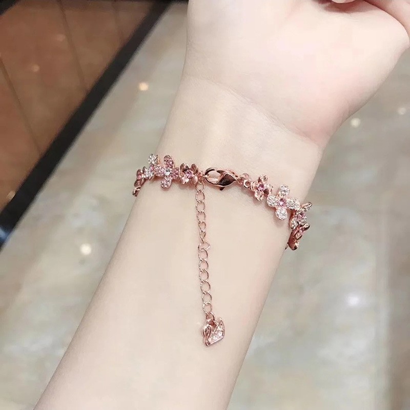 Swarovski High-Quality Rose Gold Petal Bracelet for Women, Crystal Plum Blossom