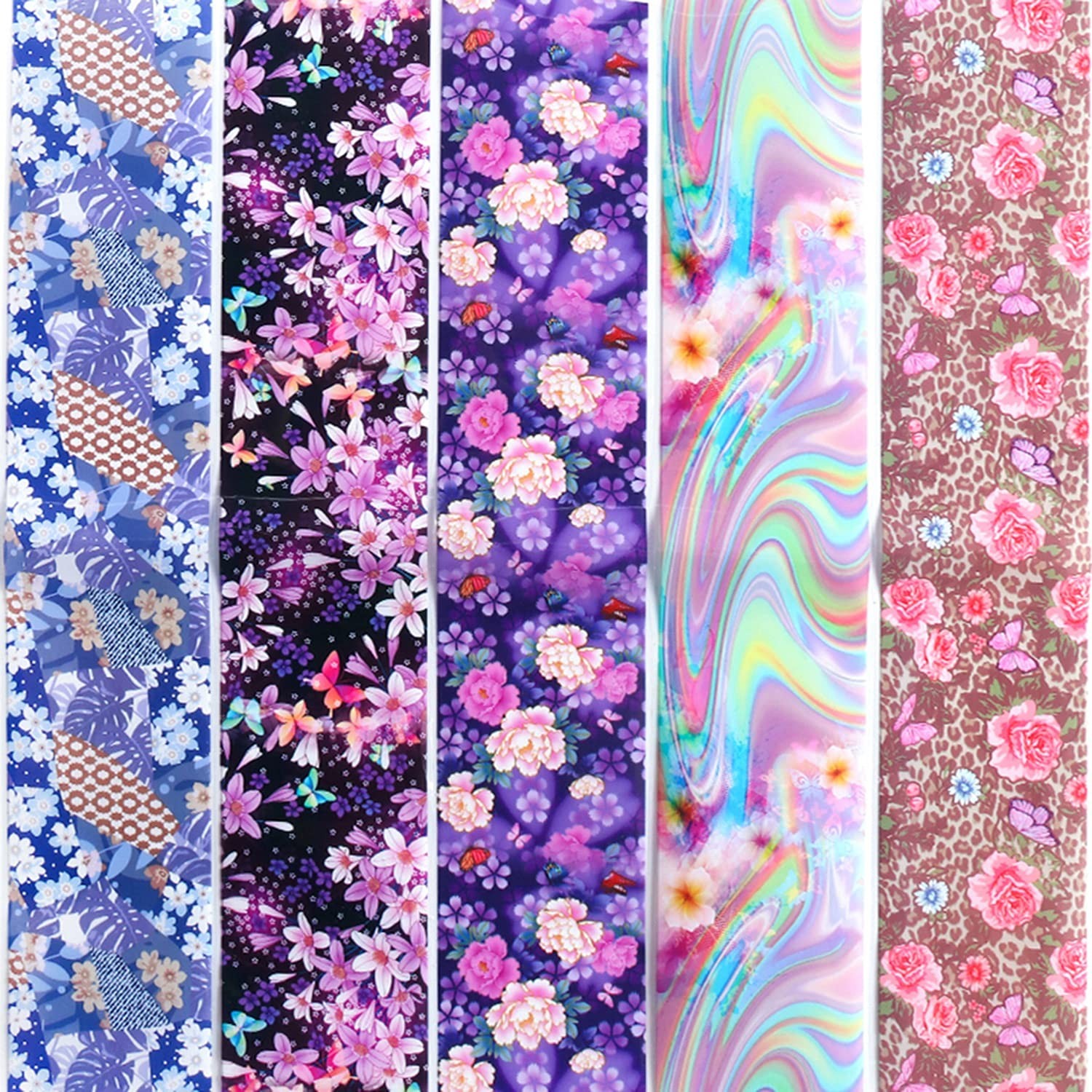 Flowers Nail Art Foil Transfer Stickers Decals, Holographic Pink Floral Nail …