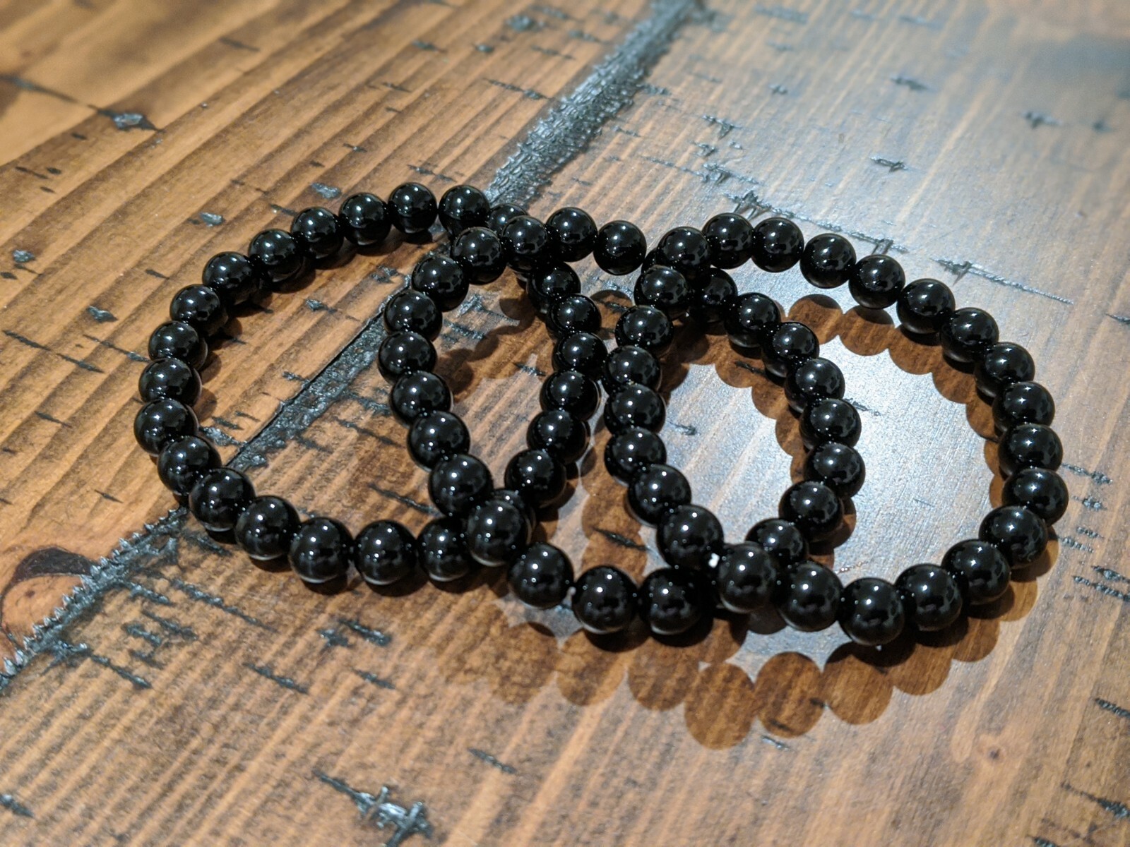 Beaded Bracelet 8mm Natural Stone Beads Men’s Gorgeous Semi-Precious Black Onyx