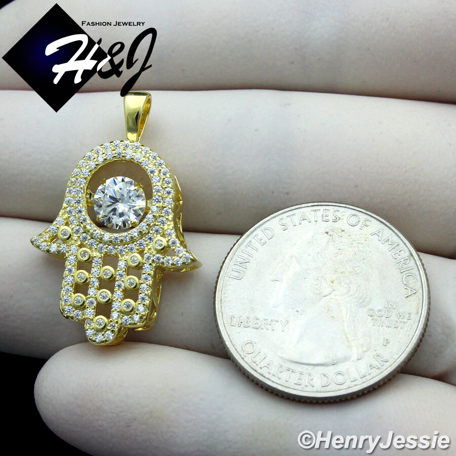 925 STERLING SILVER 16″-24″ GOLD PLATED CHAIN CUBIC ZIRCONIA HAMSA PENDANT*GP256