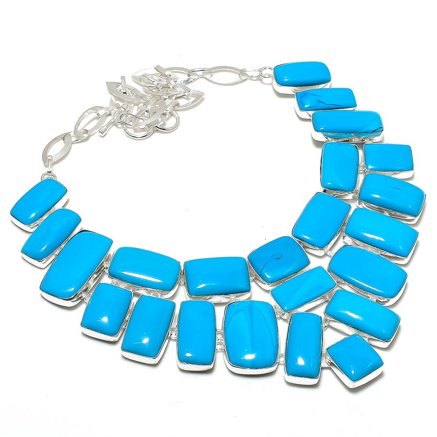Sleeping Beauty Turquoise Gemstone Necklace Adjustable Chain Jewelry 18″ BN 7475