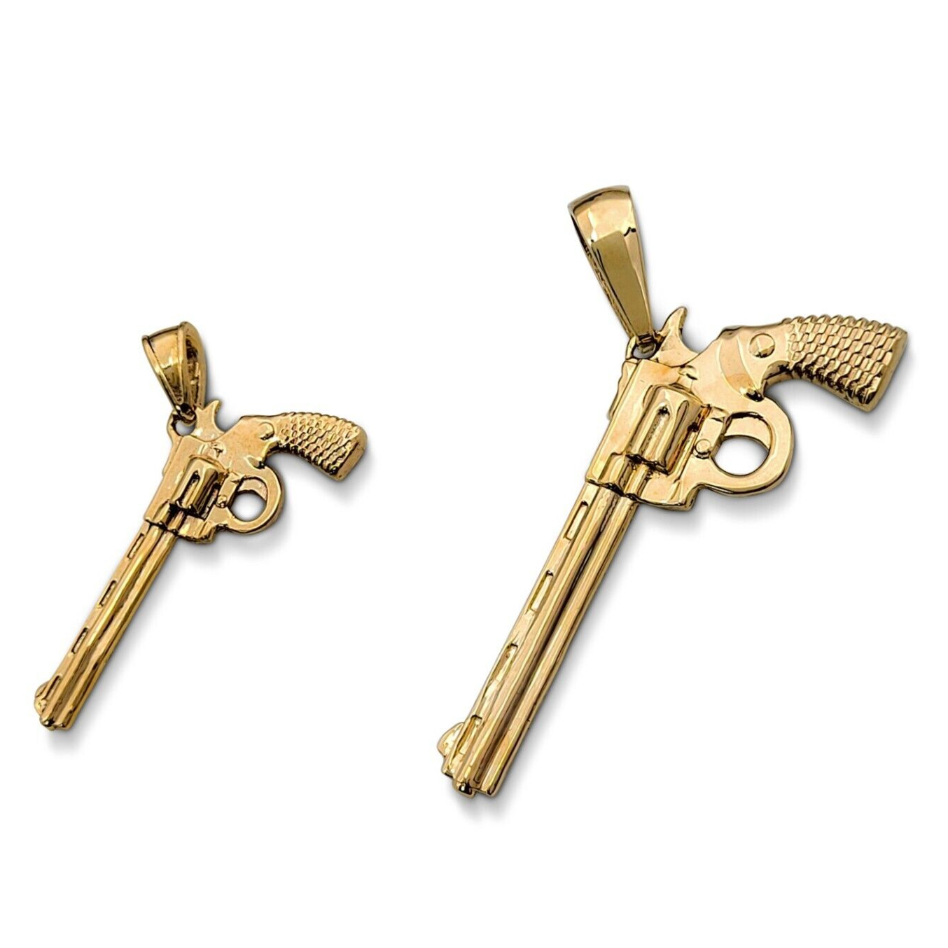Solid 18K Yellow Gold Revolver Pistol Pendant, Six Shooter Real Gold Gun Pendant