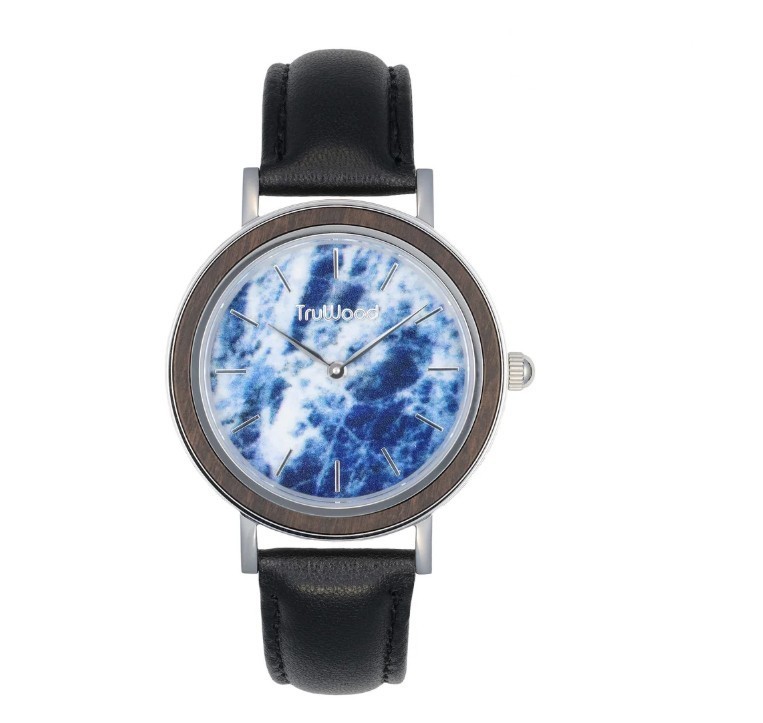 TruWood Earth Marble Enamel 100% Natural Black Sandalwood Watch for Women