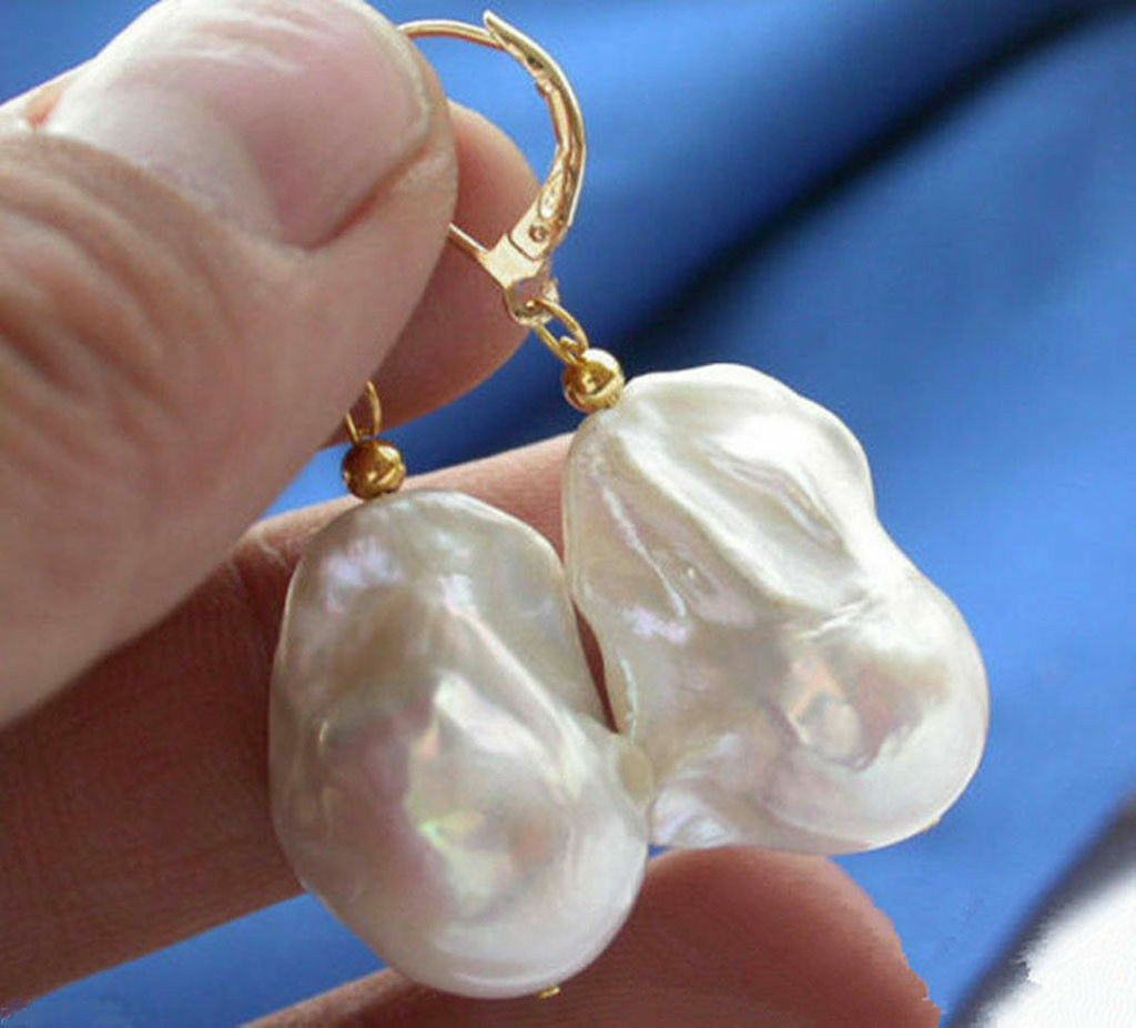 Really Huge 15-20mm Natural AAA South Sea White Baroque Pearl Earrings