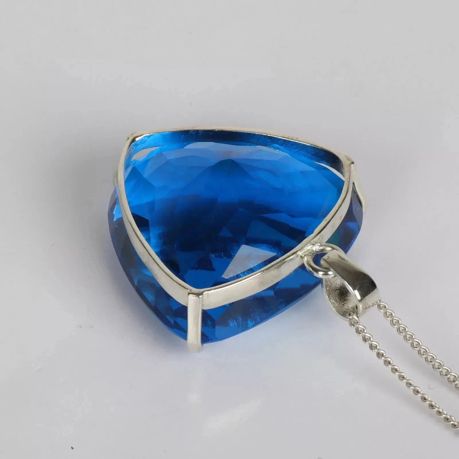 50 Ct+ Natural Blue Topaz 925 Solid Silver Trillion Pendant Gemstone Certified