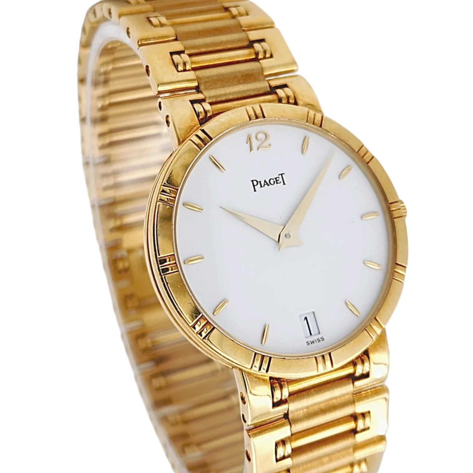 Men’s Piaget 31mm Dancer Vintage Solid 18K Yellow Gold Band Watch w/ White Dial.