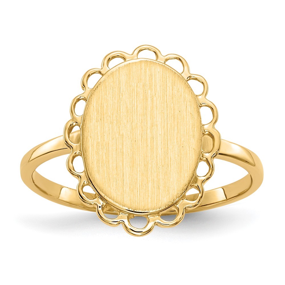 14k Yellow Gold 9.0×12.0mm Oval Open Back Scalloped Edge Signet Ring Size 6