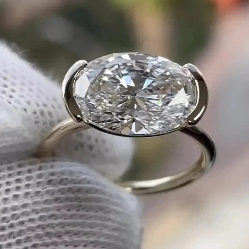 10.55Ct White Oval Treated Diamond Bezel Solitaire Ring 925 Silver Certified
