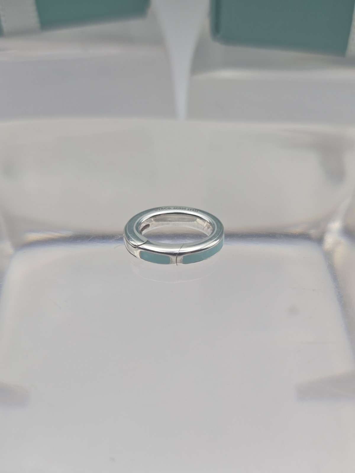 Tiffany & Co. Blue Enamel Oval Link Jump Ring Clasping Charm Extender Clasp
