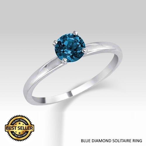 0.25 Carat Ideal Cut Genuine Blue Diamond Solitaire Ring