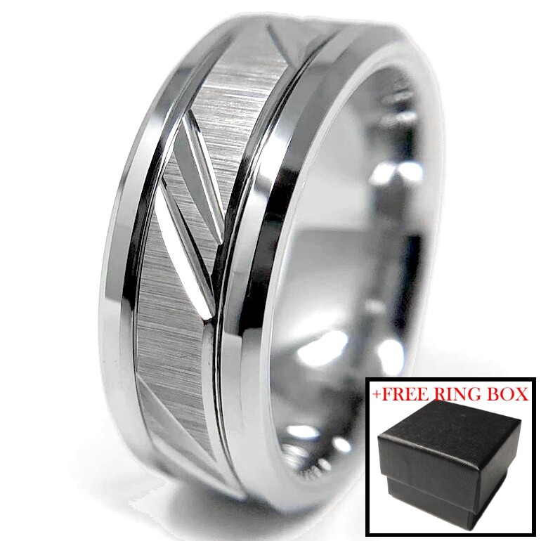 Silver Tungsten Carbide Ring Custom Cut Wedding Band Comfort Fit Mens Womens