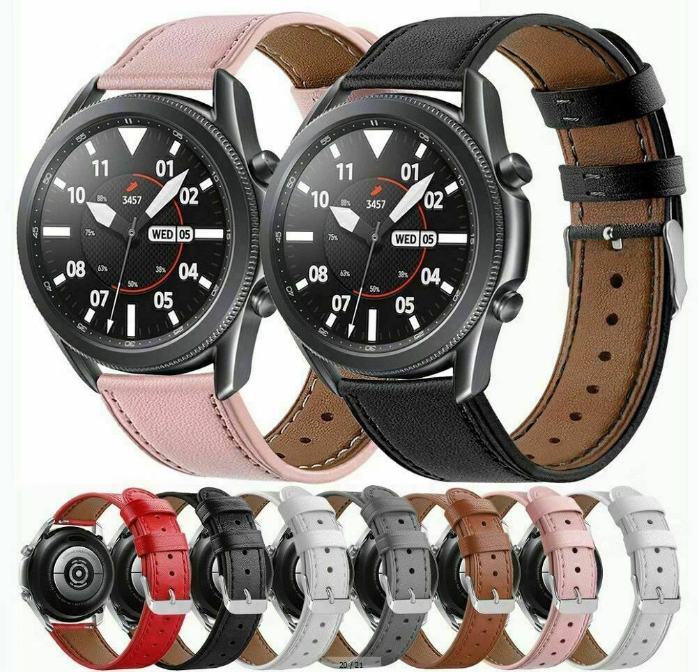 For Samsung Galaxy Watch 3 45mm 41mm Band Classic Leather Wristwatch Strap