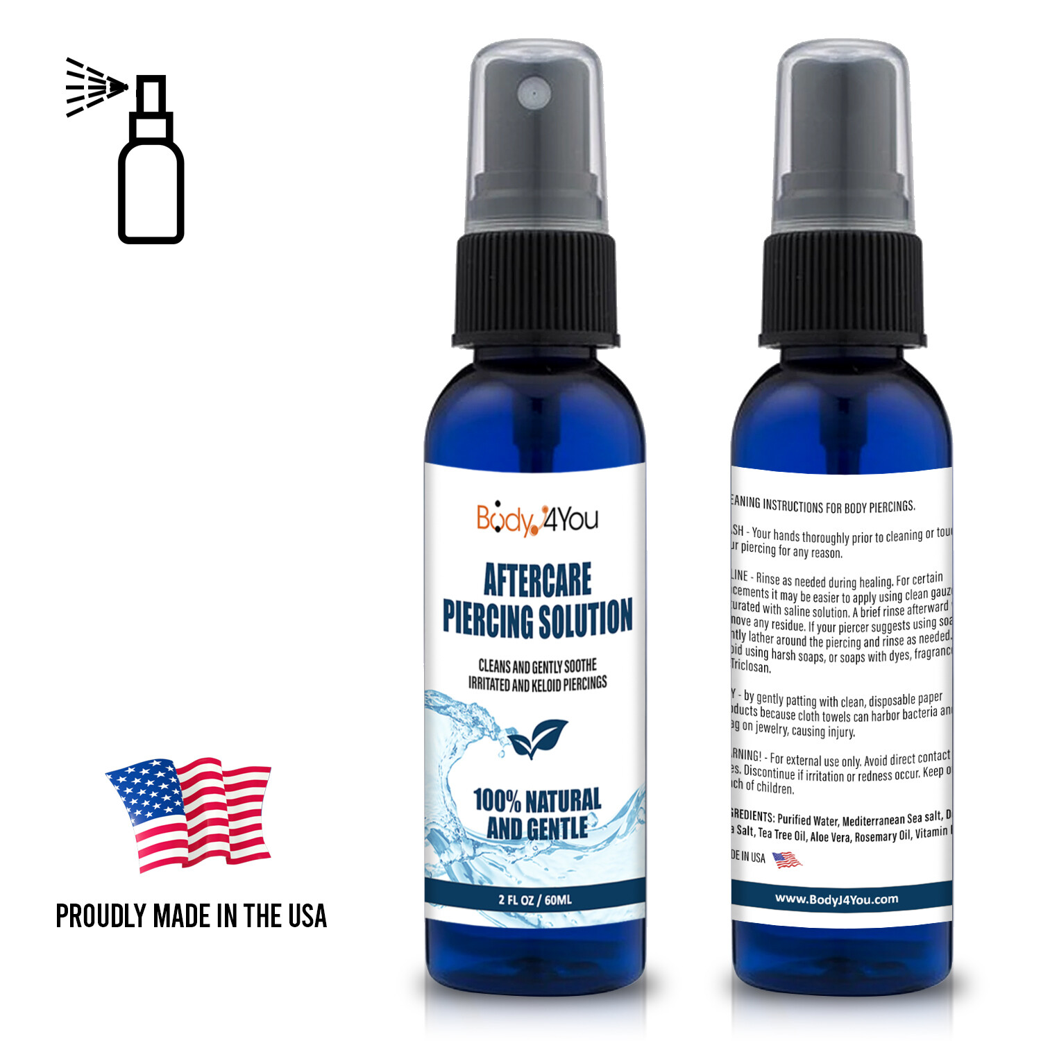 BodyJ4You 24PC Piercing Aftercare Cleanser Saline Spray Wash Solution Mist