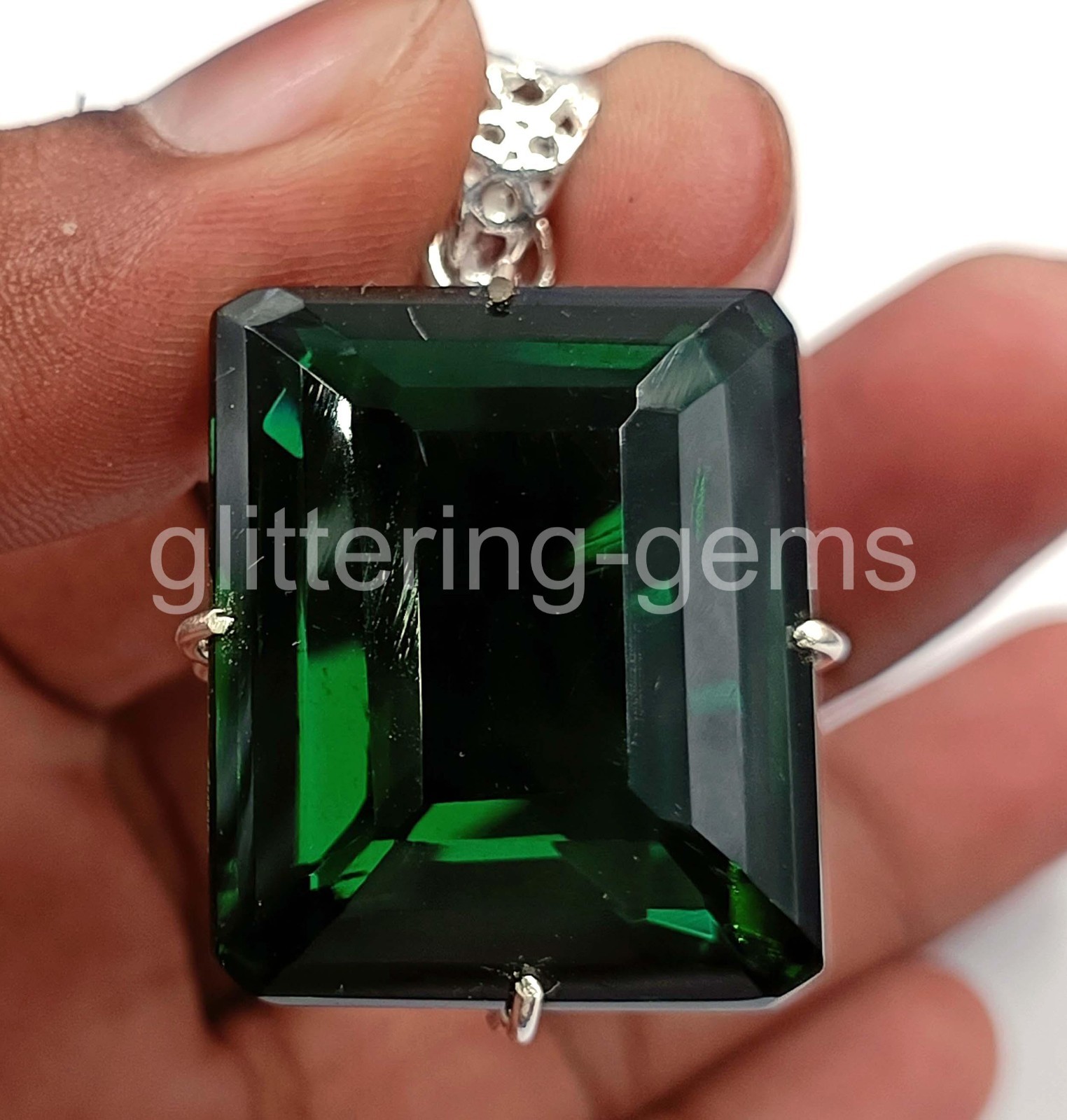 IGL Certified 94 Ct Natural Emerald Shape Gem Pendant 925 Sterling Silver 5DOI