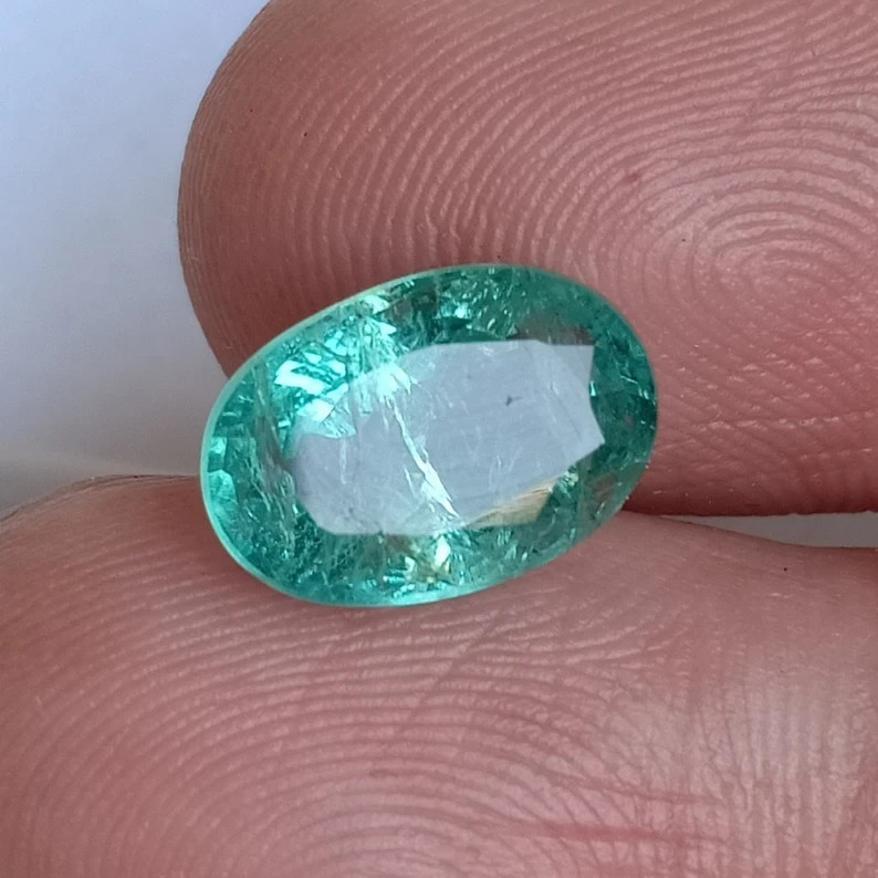 3.12 Ct Blueish Green Emerald Oval Shape Unheated Untreated Loose Gemstone