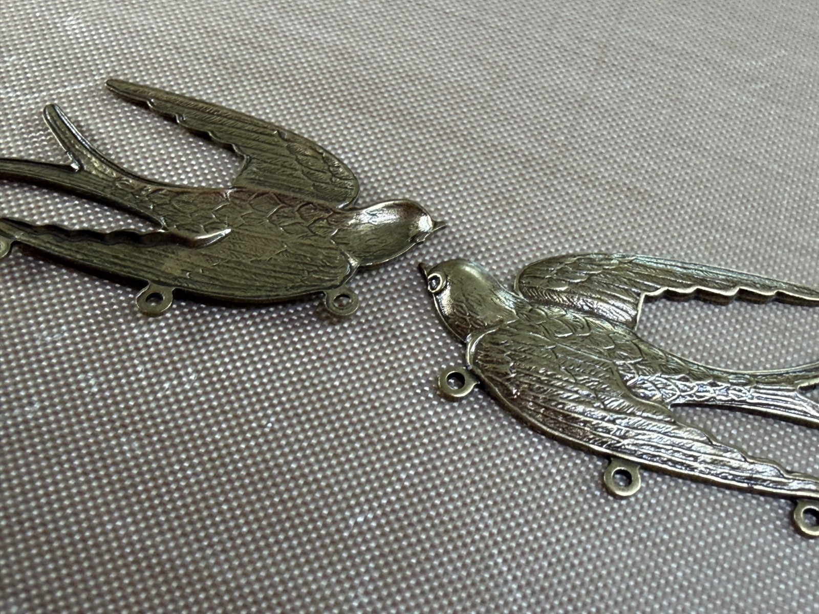 Vintage Brass Swallow Bird Connectors 39mm 3 Loop Art Nouveau Stampings NOS Lot