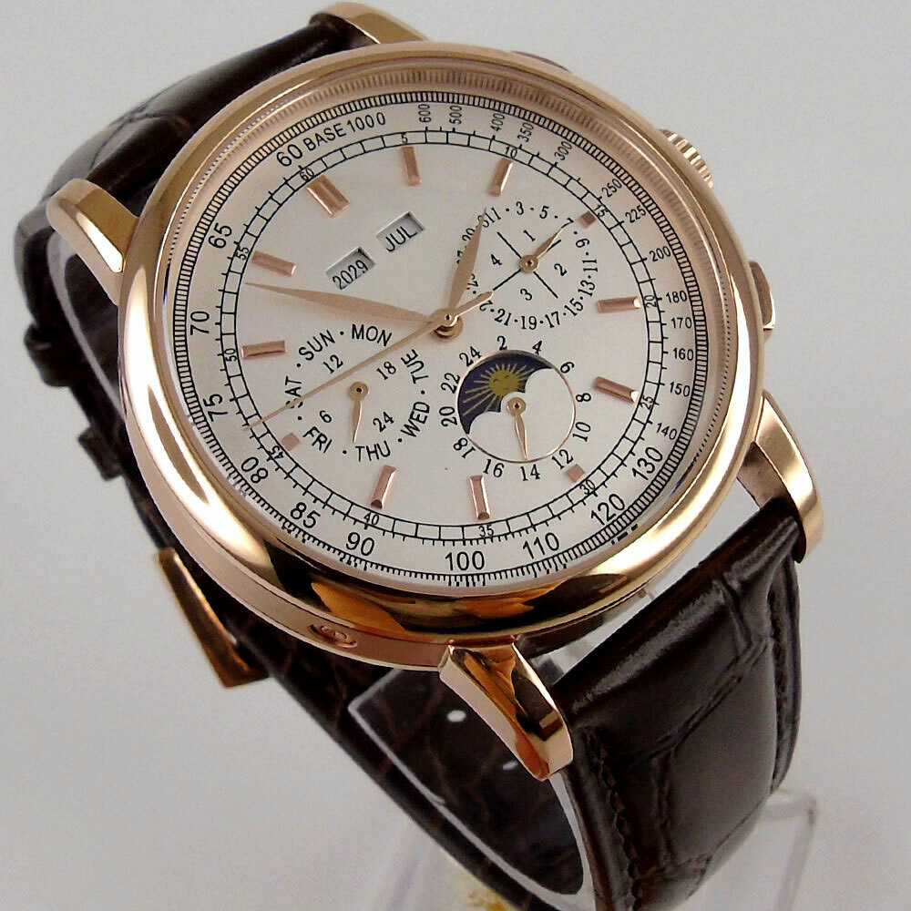 Sterile 42mm Automatic Men Watch ST1655 Movement Month Date Week Year Moon Phase