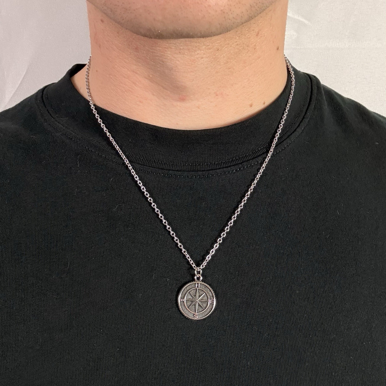Premium 316L Surgical Stainless Steel Cable Chain 2mm 20” + Compass Pendant Set