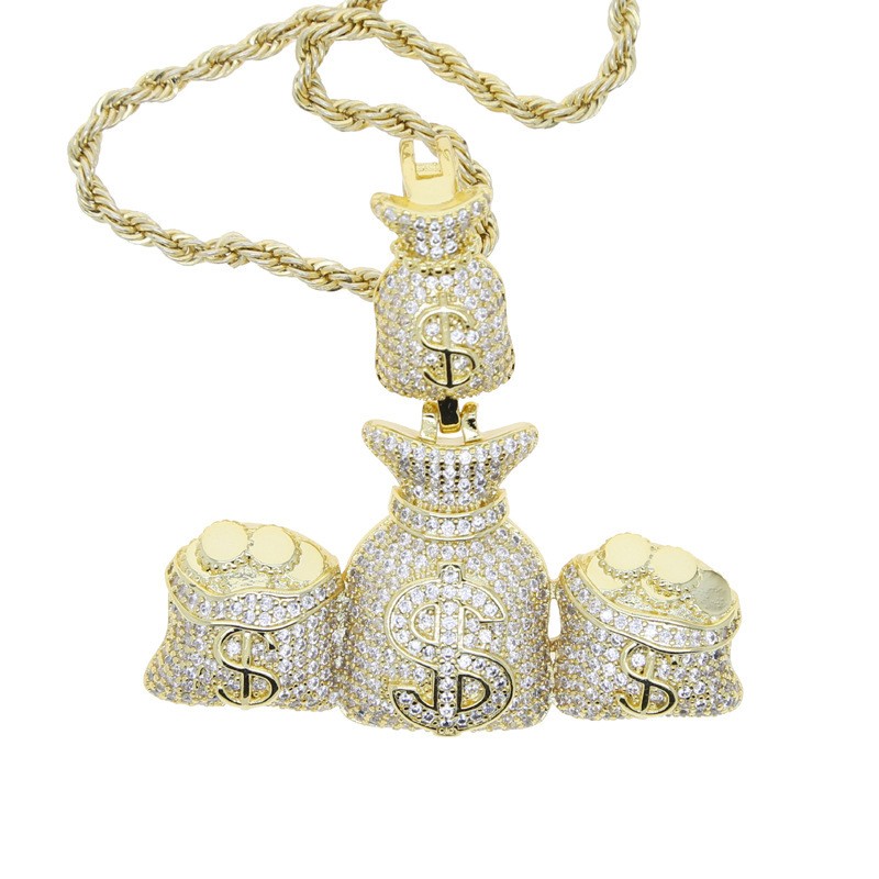 tool-production Hip Hop Style Multi Money Bag Zircon Pendant With Free Chain