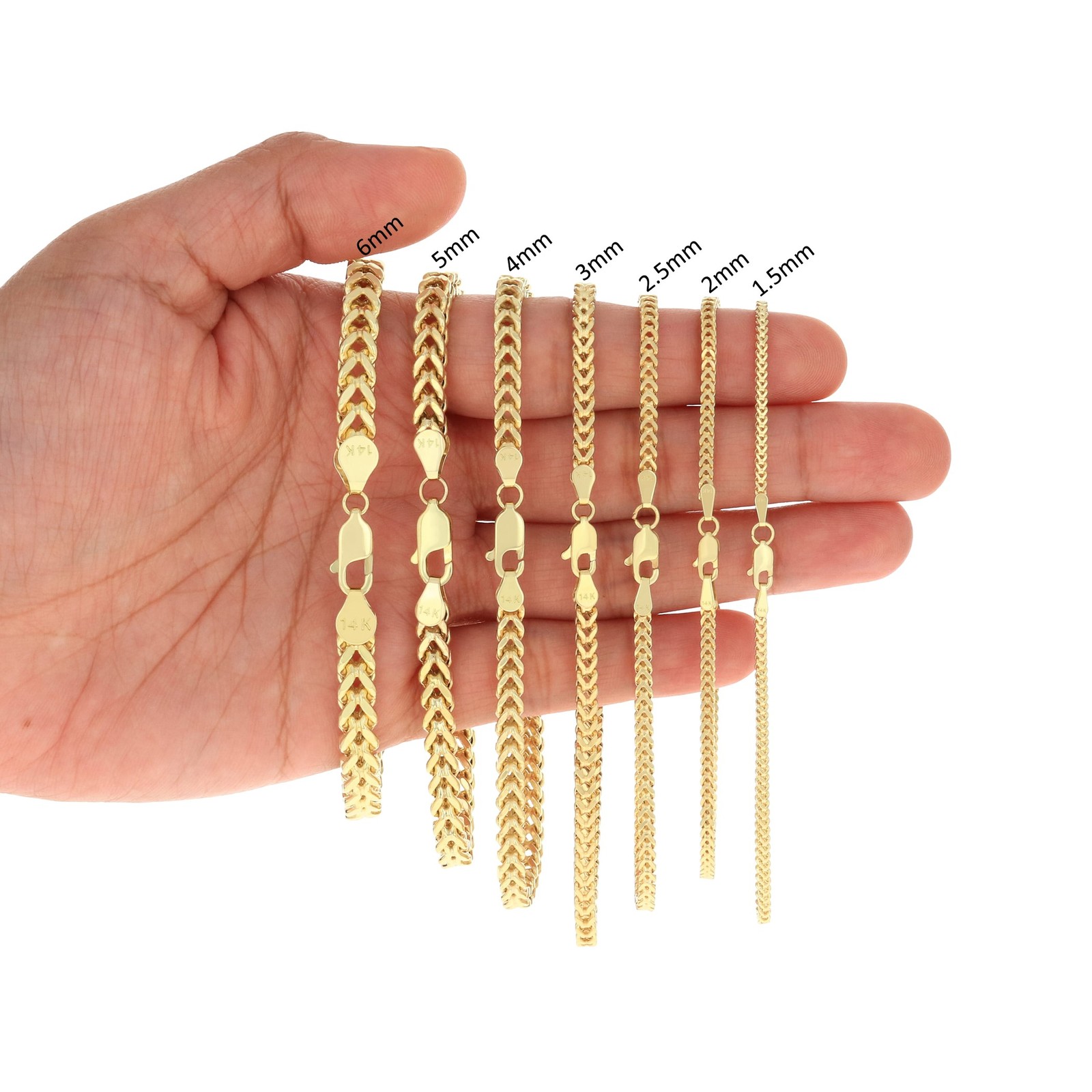 14k Yellow Gold 1.5mm-5mm Franco Box Bracelet Chain Men Women 7″ 7.5″ 8″ 8.5″ 9″