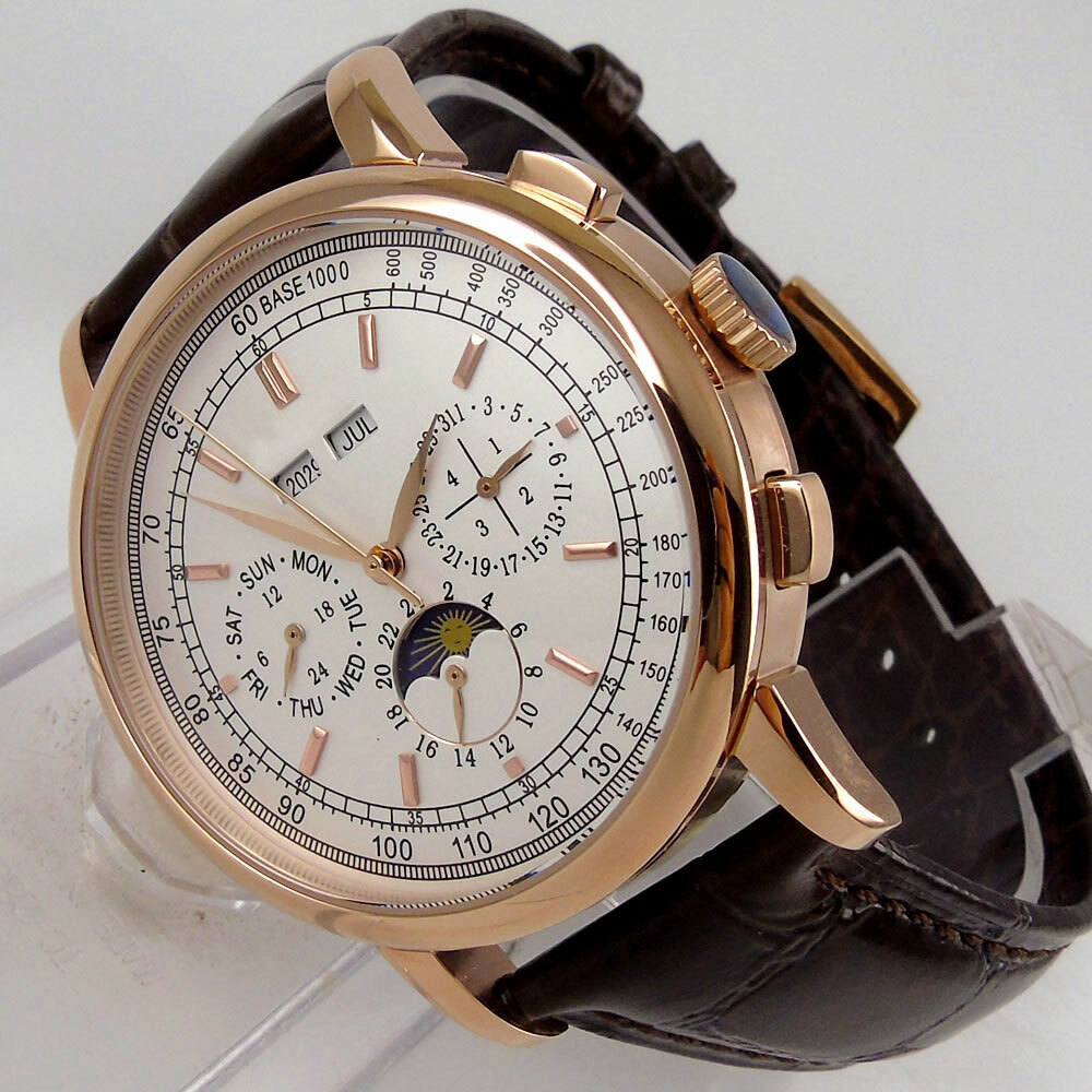 Sterile 42mm Automatic Men Watch ST1655 Movement Month Date Week Year Moon Phase