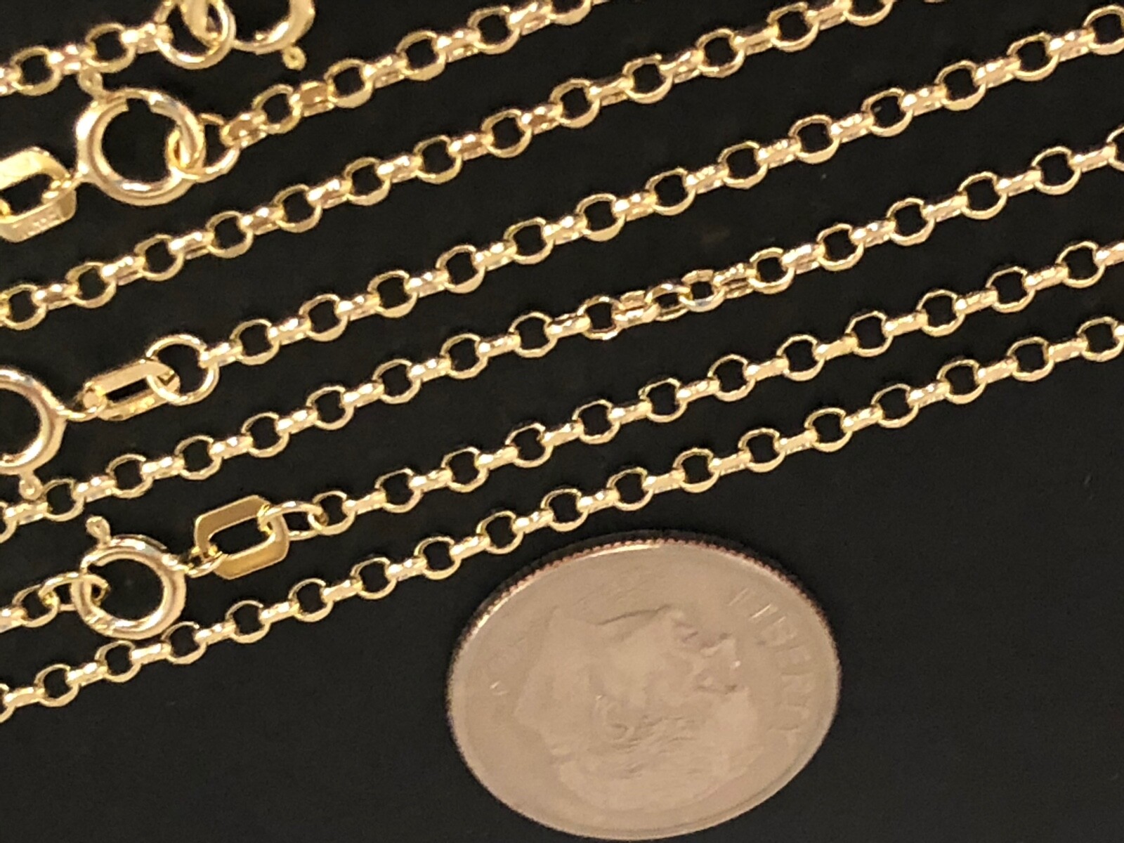 14K Solid Yellow Gold 1.55 mm Rolo Chain Necklace 16″, 18”, 20″, 22″, 24”.