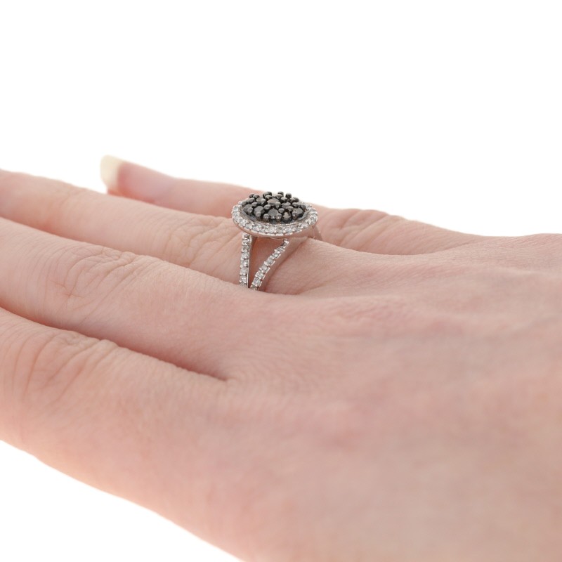NEW .50ctw Single Cut Black Diamond Ring – Sterling Silver Cluster Halo