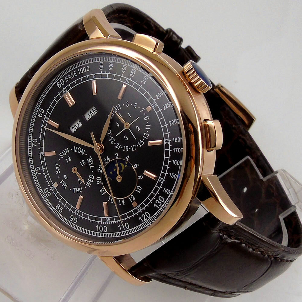 Sterile 42mm Automatic Men Watch ST1655 Movement Month Date Week Year Moon Phase