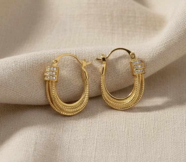 Anthropologie Hoop Chain Earrings Antique Braided Boho Textured Gold CZ VTG