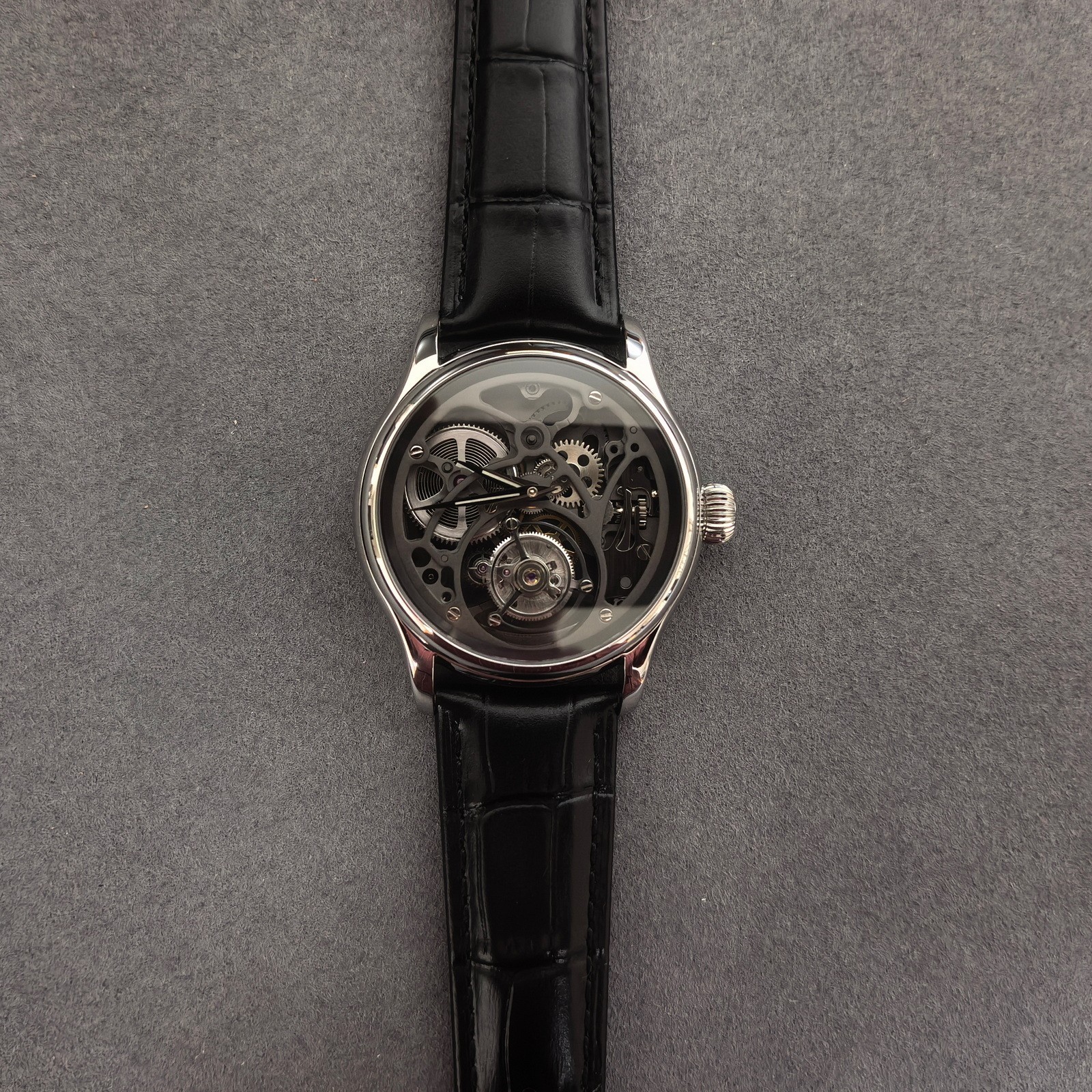 Merkur Men Tourbillon Watch Mechanical Wristwatch Sapphire Skeleton Carved Dial