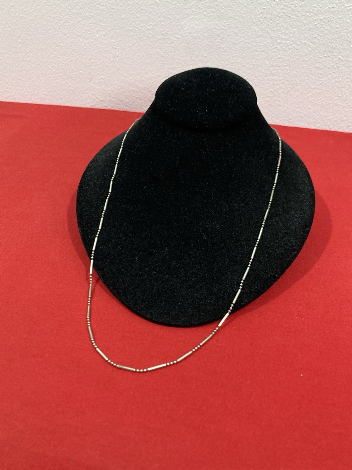 Vintage Signed 925 Sterling Silver Bead Ball Bar Rice Style Chain Necklace 24”