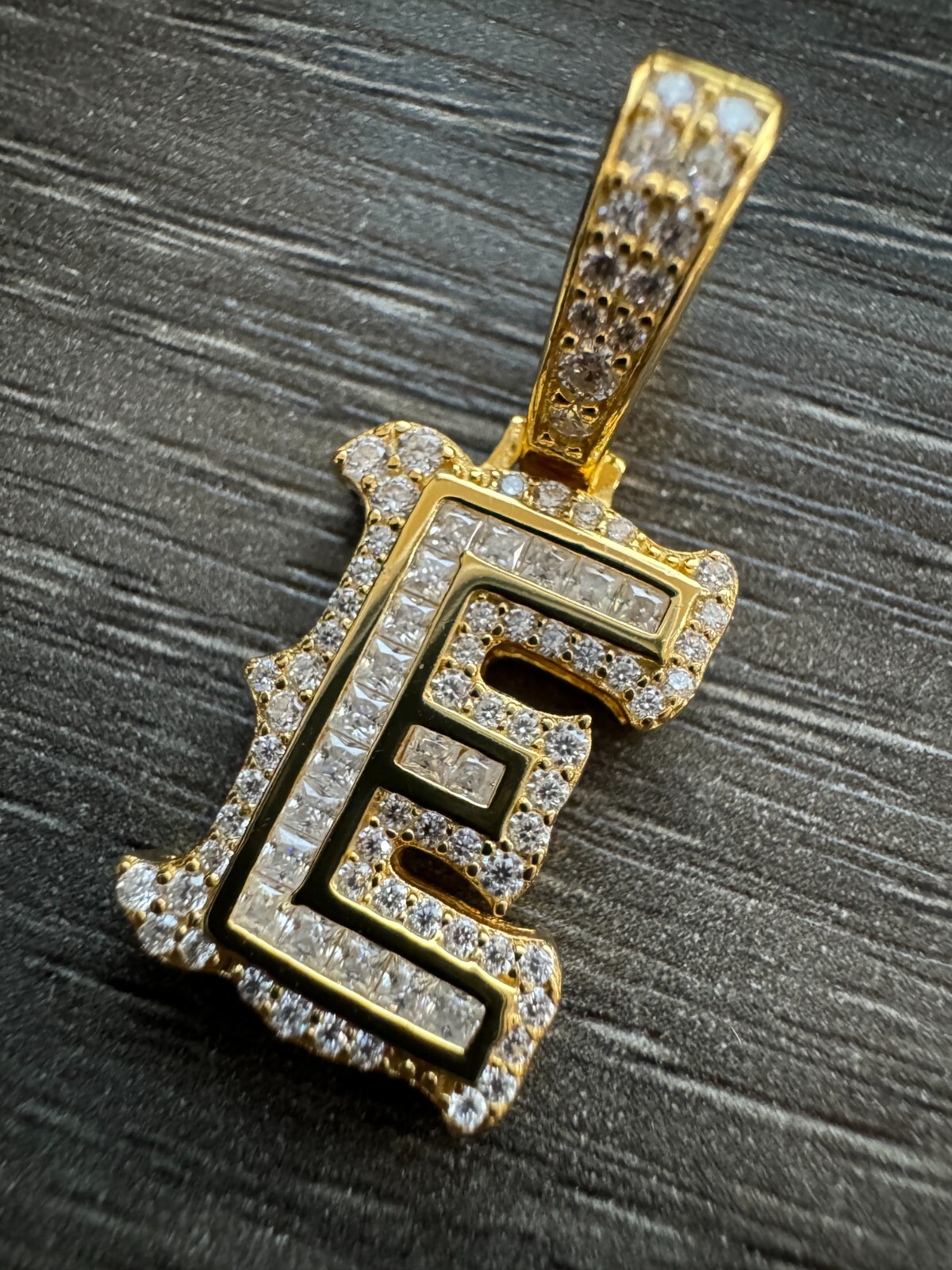 Moissanite Gothic Small Initial Letter 925 Silver / Gold Pendant Iced Necklace