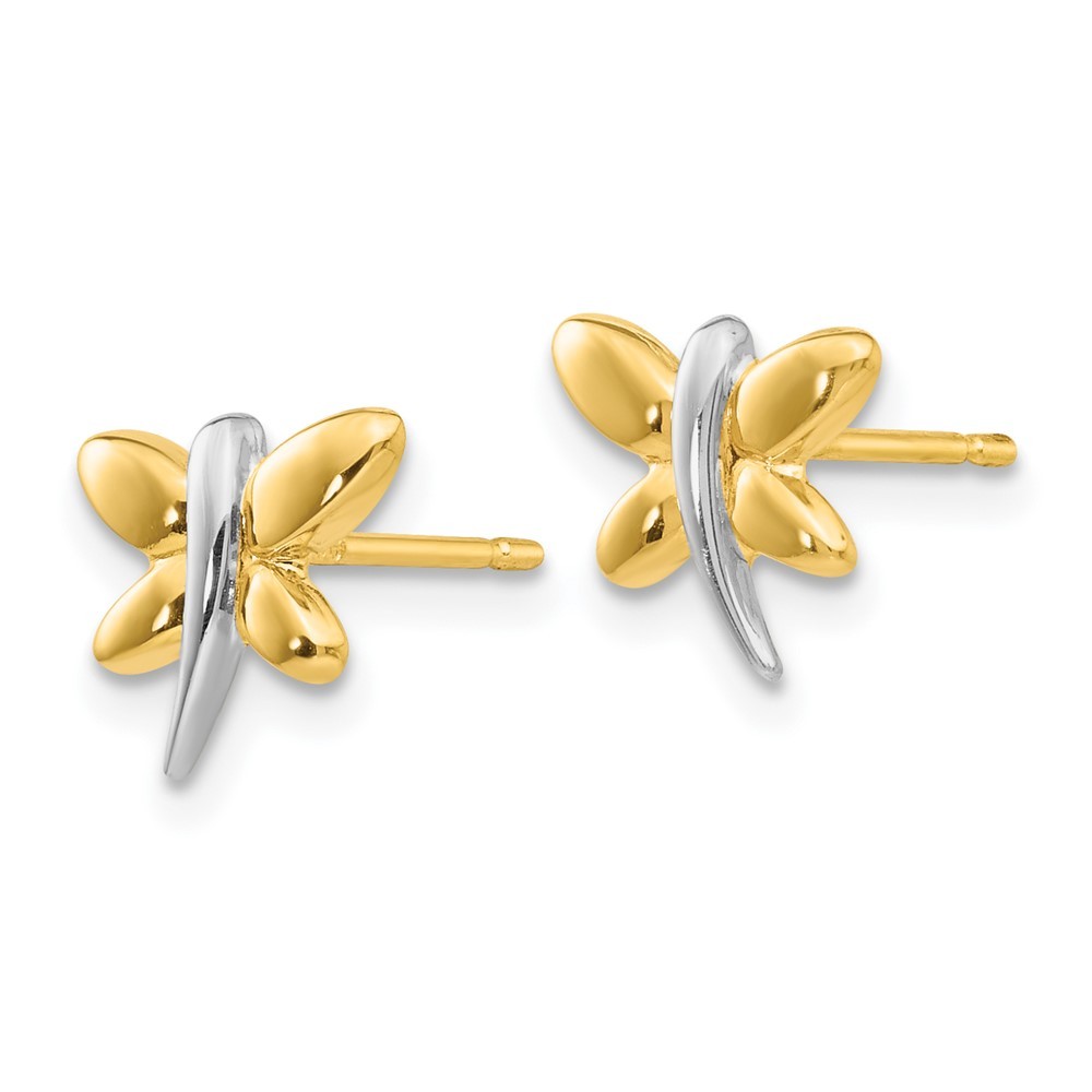 14k Yellow Gold with Rhodium Polished Dragonfly Earrings 0.55 g