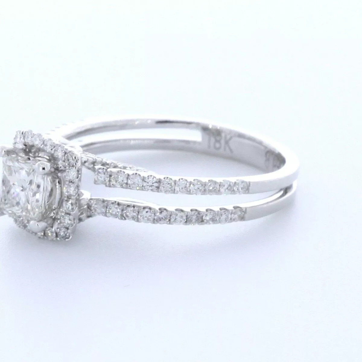 18K Gold Side Stone Engagement Ring Halo 1.50 CT Princess Natural Diamond G VS2