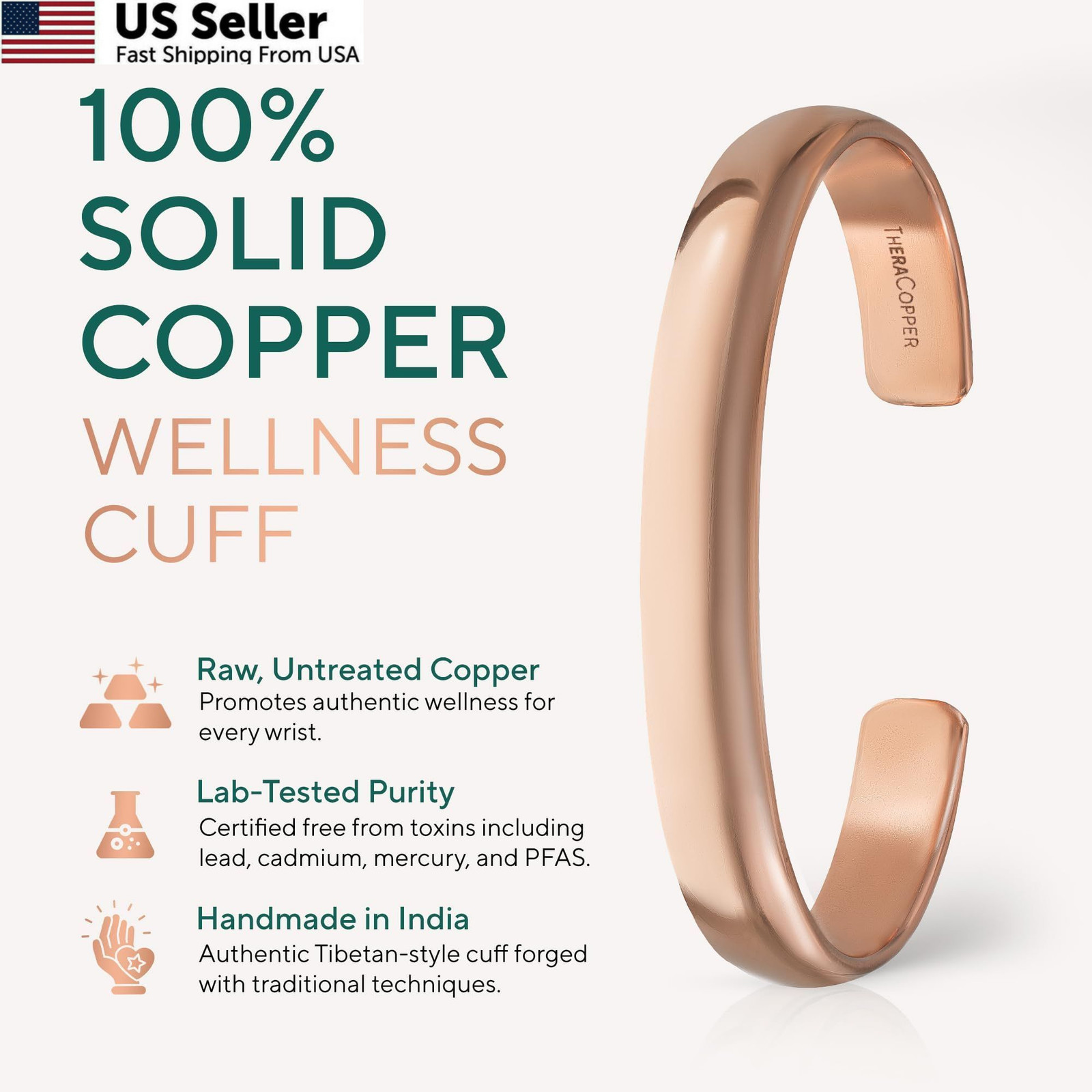 Handmade 100% Pure Solid Raw Uncoated Copper Cuff Bracelet for Adults USA