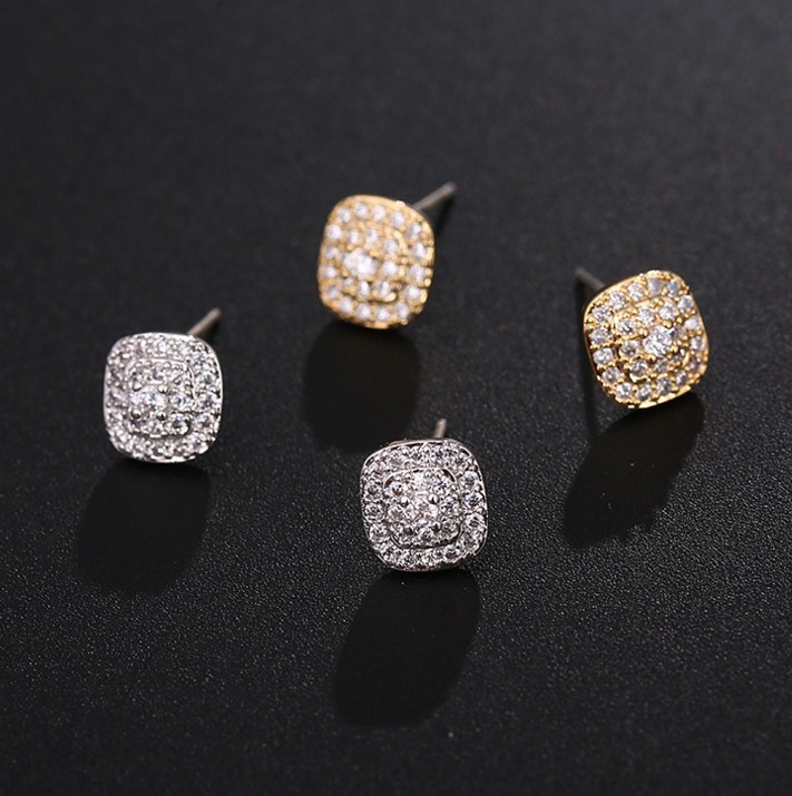 925 Sterling Silver Heart Clover Square Cubic Zirconia Stud Earrings Gift PE17