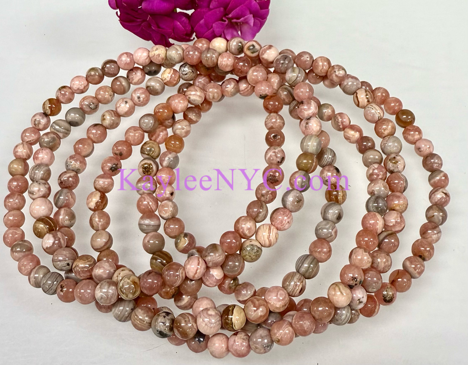 Wholesale 6 Pcs Natural Rhodochrosite 4-4.5mm 7.5” Healing Stretch Bracelet