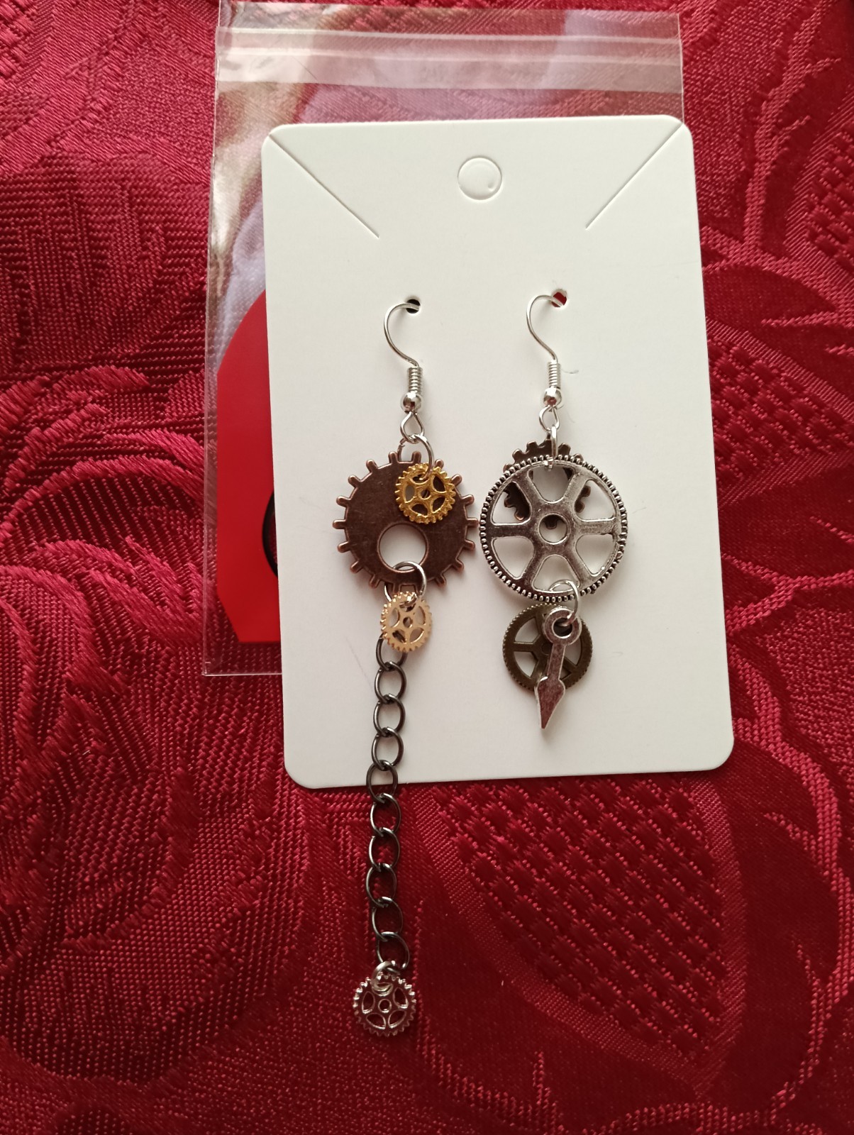 2 x fancy dress Wire Mismatched Handmade Steam Punk Cog Novelty Dangling Earring