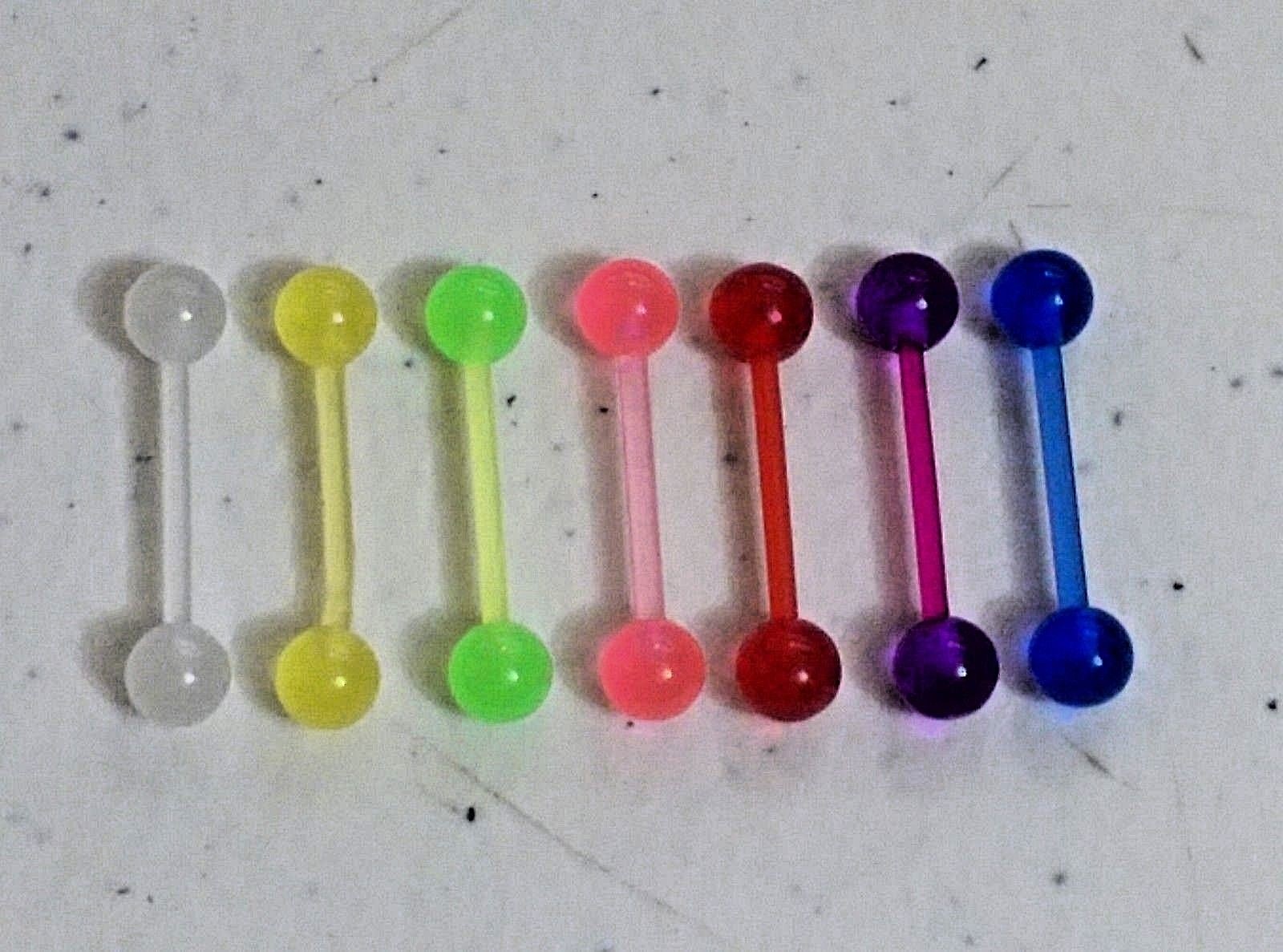 7pc Acrylic 14g 5/8″ (15mm) Barbell Body Jewelry 6mm Ball -most Glow in the Dark