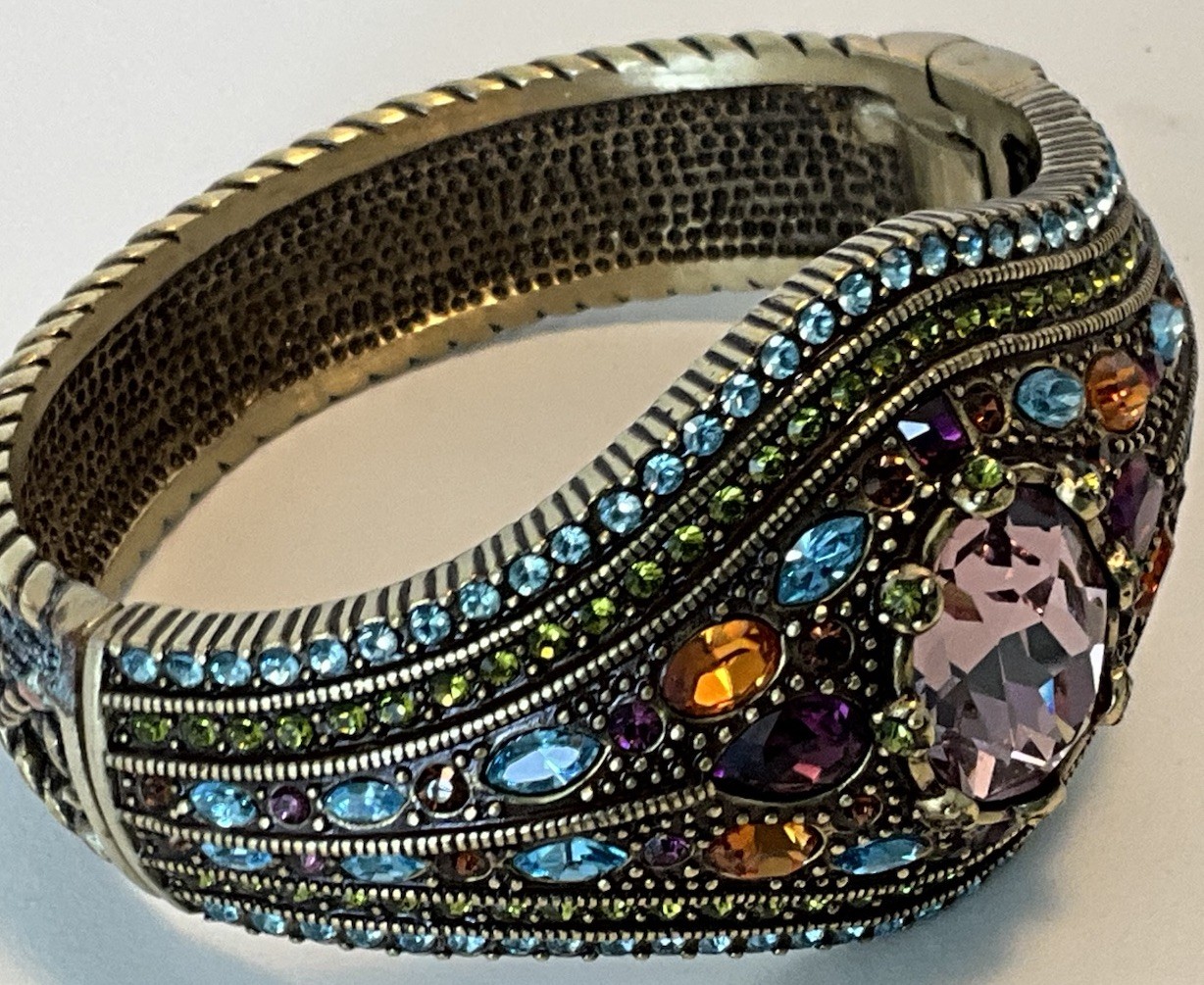 Heidi Daus Purple Stone Multicolor Crystal Bracelet & Ring Set Signed