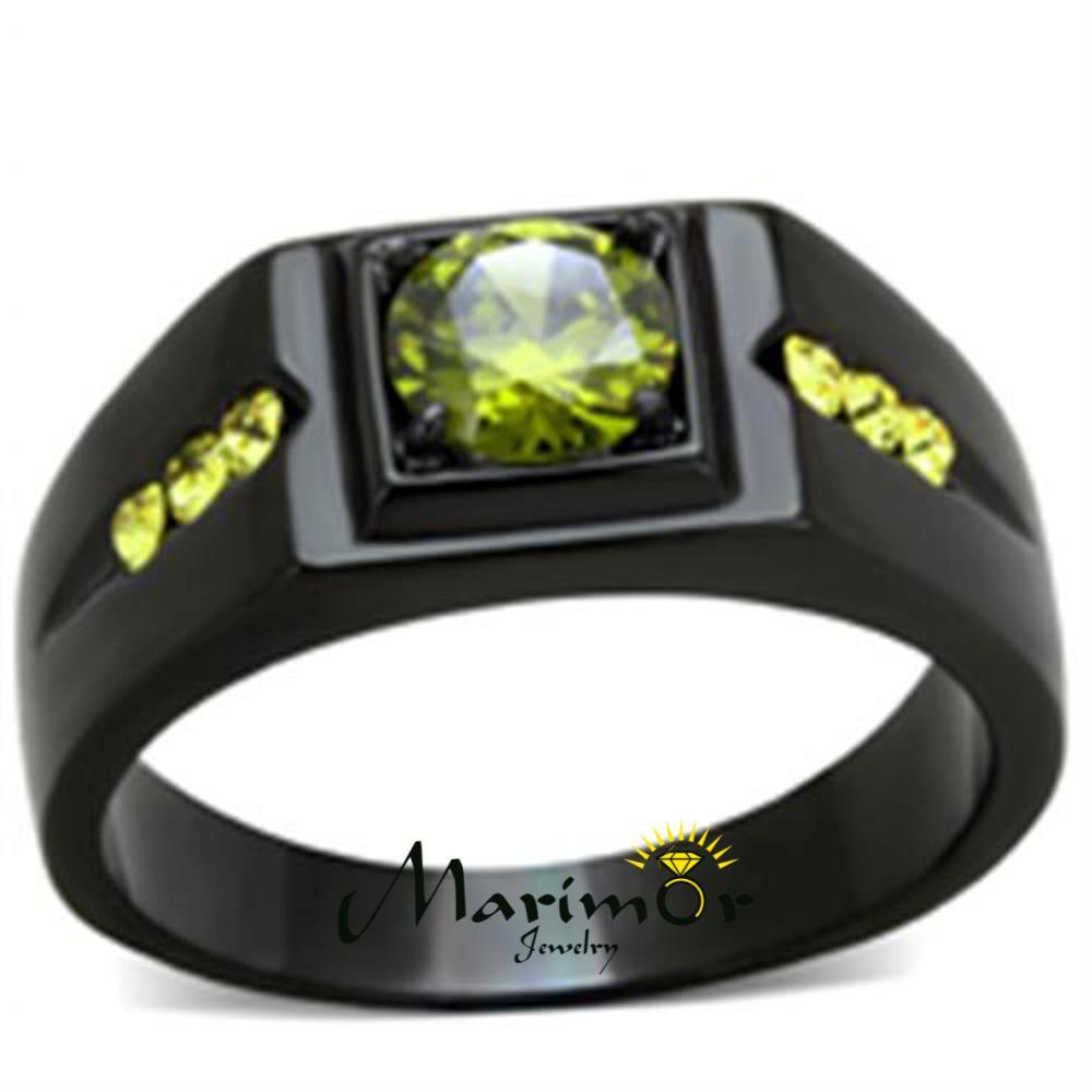 Men’s 1 Ct Olivine Green Cubic Zirconia Stainless Steel Black Ion Plated Ring