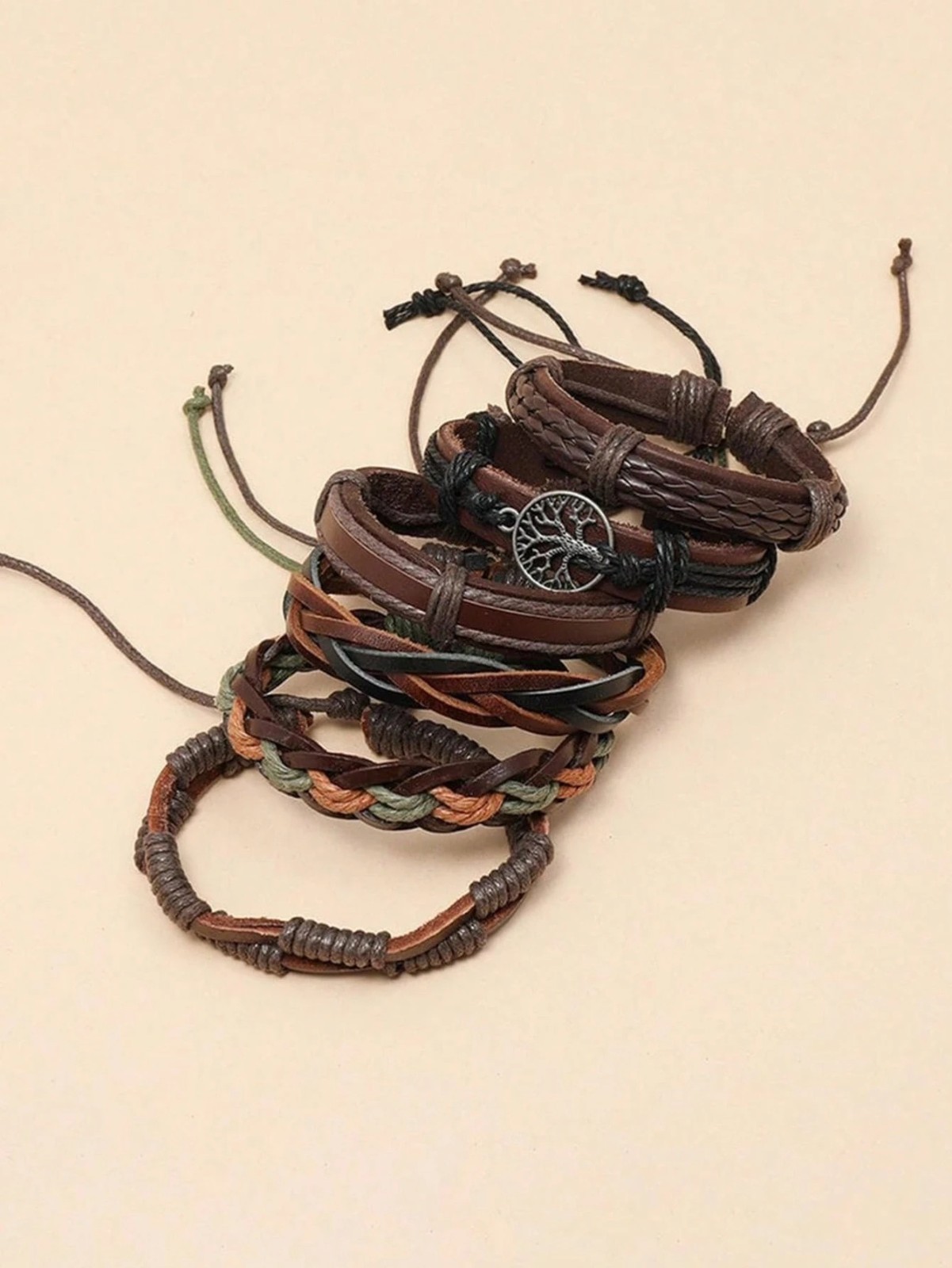 6PCS Men Women Braided Leather Rope Bracelet Set Wristband Bangle Tribal USA NEW