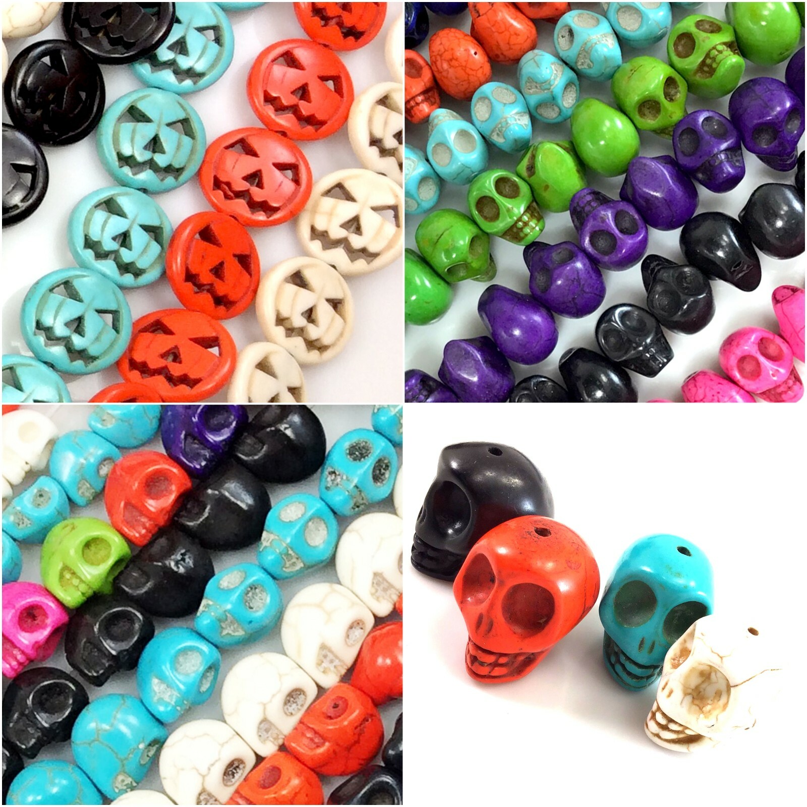 Halloween Decor Howlite Skull Magnesite Turquoise Pumpkin Beads 15″ Bracelet