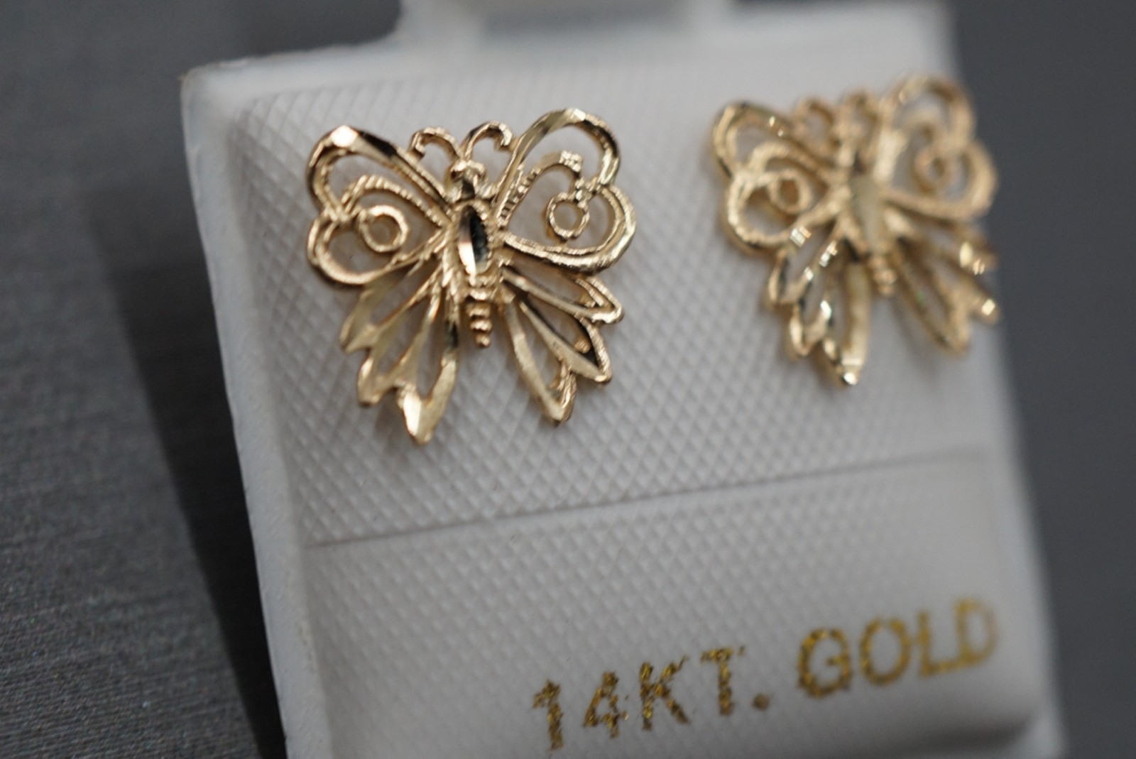 Beautiful 14K Solid Yellow Gold D-Cut Butterfly Stud Earrings.