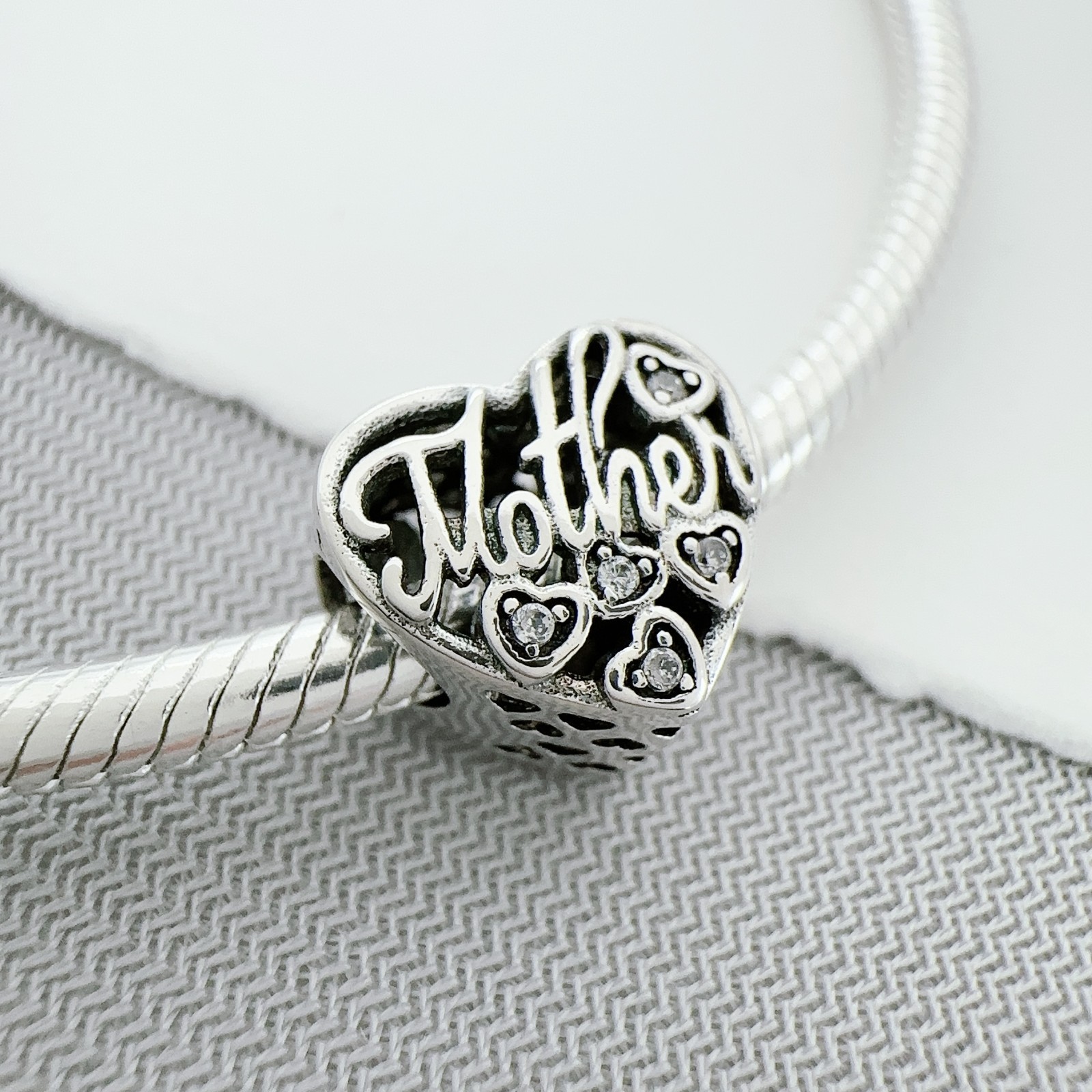Authentic Heart Pave CZ Bead 925 Sterling Silver European Charm