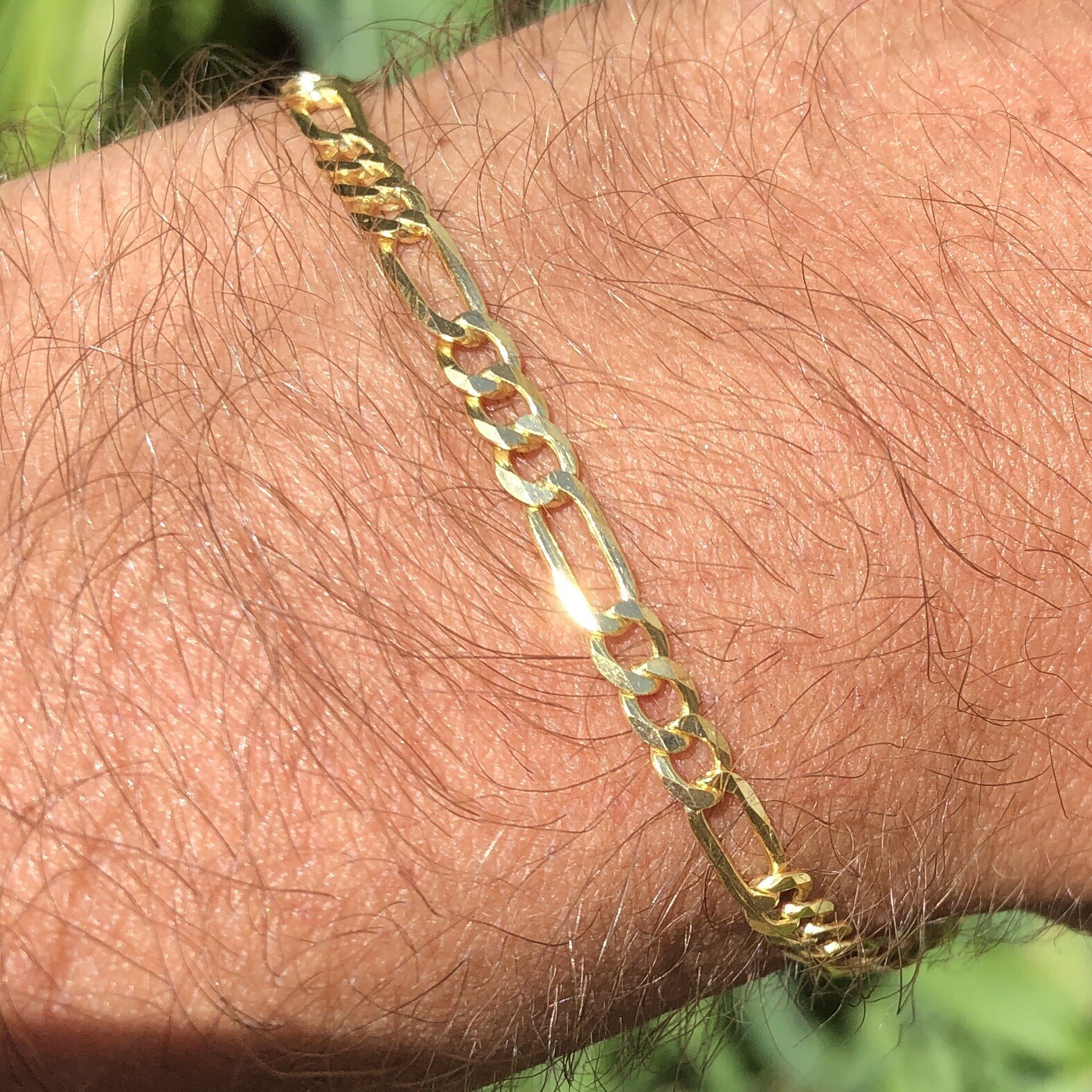 Solid 1/20 14K Yellow Gold Real Figaro Link Bracelet 3mm 7.5 Inch Mens Womens